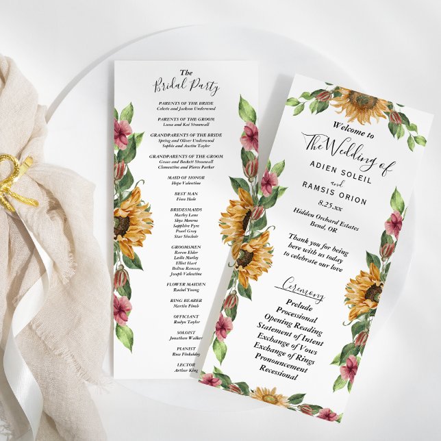 Boho Sunflower Rustic Wedding Bridal Party Flat Program (Creator Uploaded)