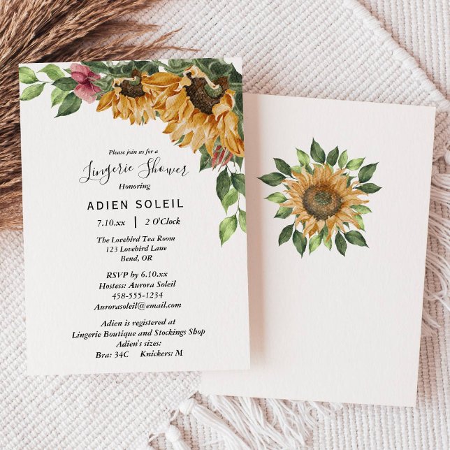 Boho Sunflower Rustic Wildflower Lingerie Shower Invitation (Creator Uploaded)