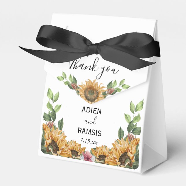Boho Sunflower Rustic Wildflower Wedding Favour Bo Favour Box (Front Side)