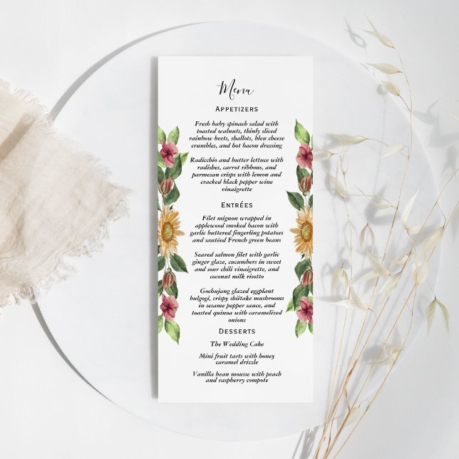 Boho Sunflower Rustic Wildflower Wedding Flat Menu (Creator Uploaded)