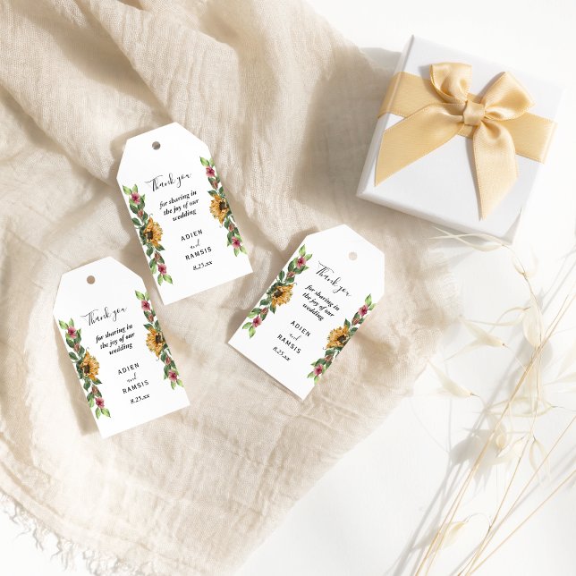 Boho Sunflower Rustic Wildflower Wedding Gift Tag (Creator Uploaded)