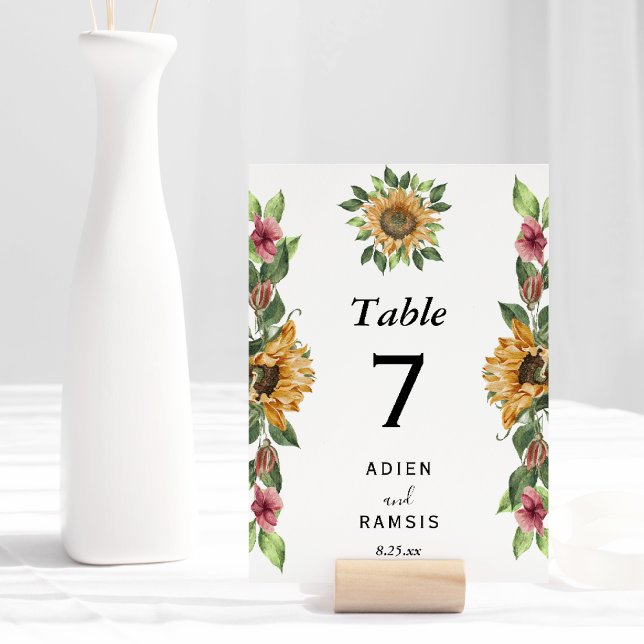 Boho Sunflower Rustic Wildflower Wedding  Table Number (Creator Uploaded)