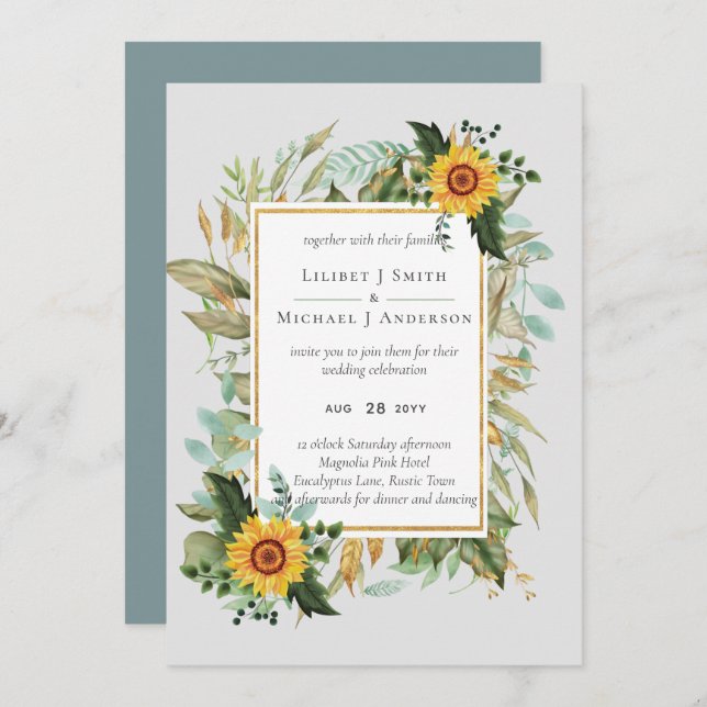 Boho Sunflower Sage Greenery Wedding (Front/Back)