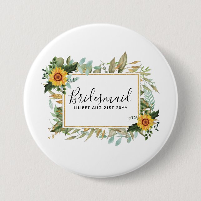 Boho Sunflower Sage Greenery Wedding 7.5 Cm Round Badge (Front)