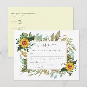 Boho Sunflower Sage Greenery Wedding Postcard