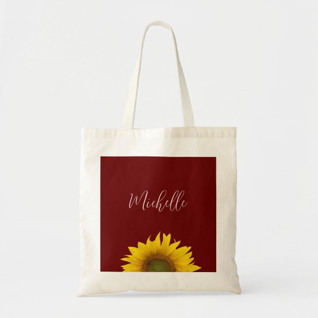 Boho Sunflower Simple Red Botanical Floral  Tote Bag (Front)