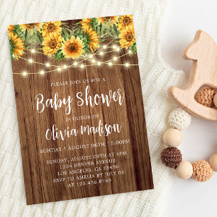 Boho Sunflower String Lights Baby Shower Invitation