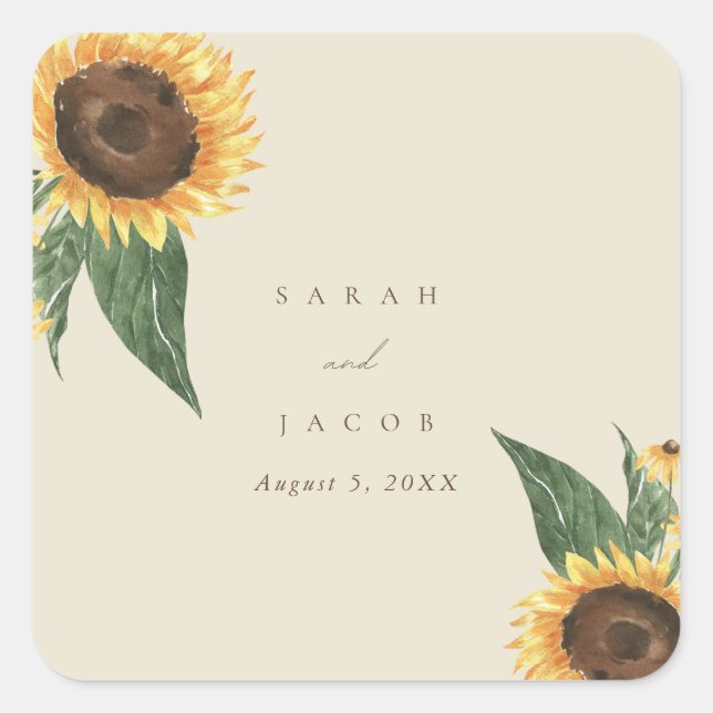 Boho Sunflower Wedding Square Sticker (Front)