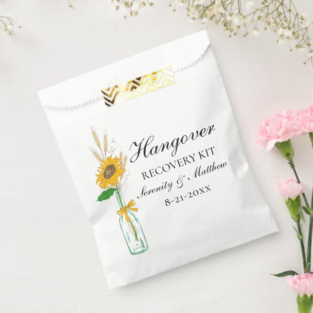 Boho Sunflower Yellow Floral Wedding Hangover Kit Favour Bag (Sealed)