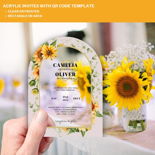 Boho Sunflowers Acrylic Clear Modern Rustic Acrylic Invitations (Creator Uploaded)