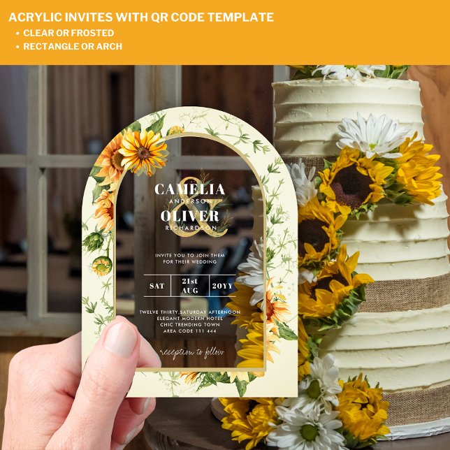 Boho Sunflowers Acrylic Clear Modern Rustic Invitations (Creator Uploaded)