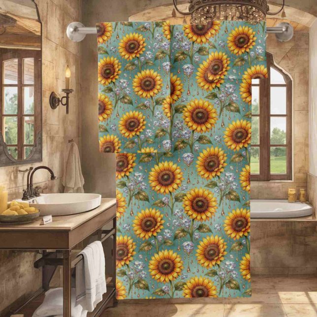 Boho Sunflowers and Diamonds Towel Set (Creator Uploaded)