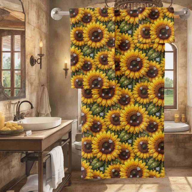 Boho Sunflowers and Diamonds Towel Set (Creator Uploaded)