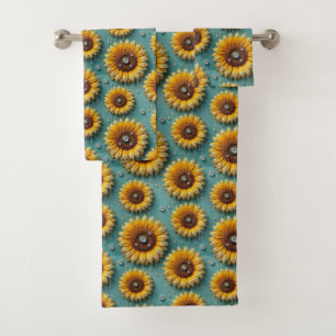 Boho Sunflowers and Diamonds Towel Set