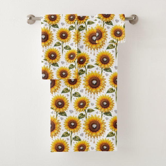 Boho Sunflowers and Diamonds Towel Set (Insitu)