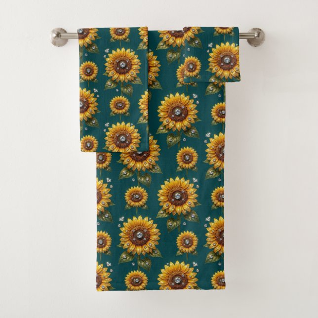 Boho Sunflowers and Diamonds Towel Set (Insitu)