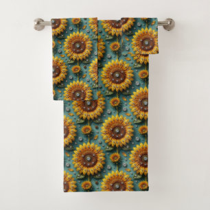 Boho Sunflowers and Diamonds Towel Set