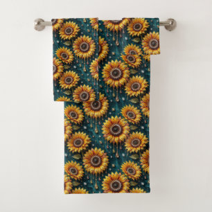 Boho Sunflowers and Diamonds Towel Set