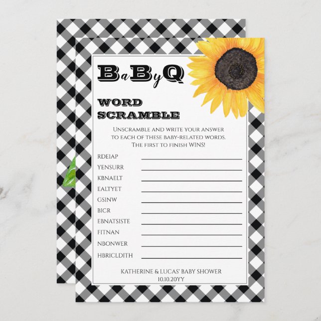 Boho Sunflowers Baby Shower Word Scramble Invitation (Front/Back)