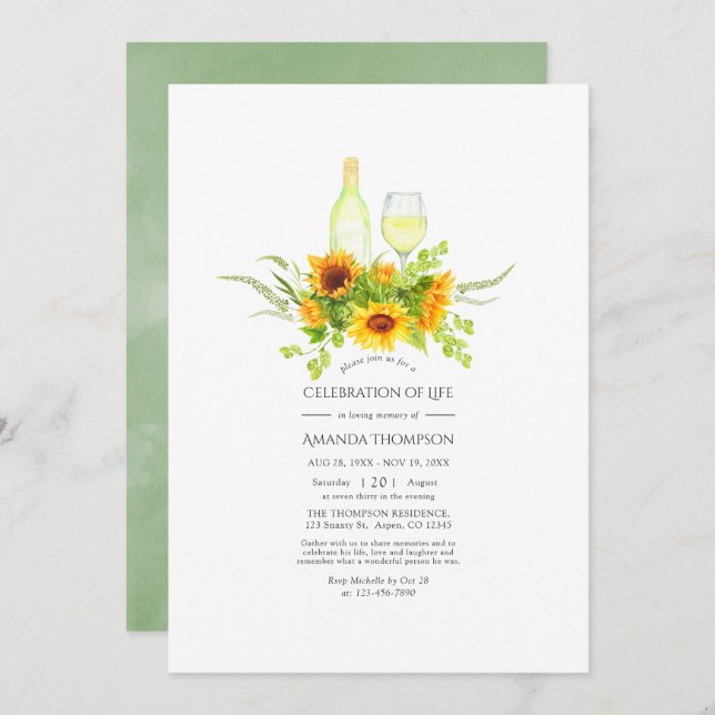 Boho Sunflowers Celebration of Life Photo Invitati Invitation (Front/Back)