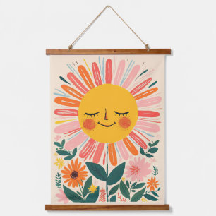 Boho Sunflowers Cute Floral Illustration Hanging Tapestry