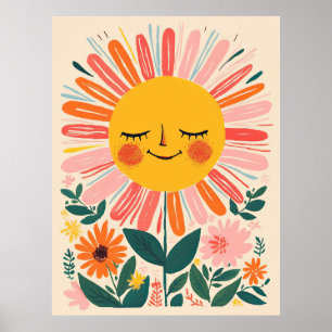 Boho Sunflowers Cute Floral Illustration Poster