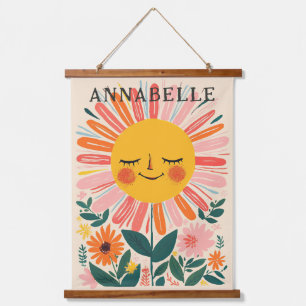 Boho Sunflowers Floral Illustration First Name Hanging Tapestry