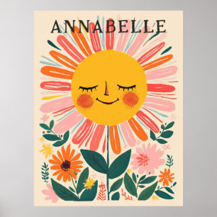 Boho Sunflowers Floral Illustration First Name Poster