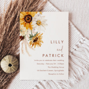 Boho Sunflowers Modern Wedding Invitation