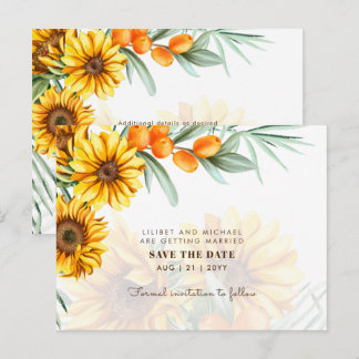 Boho Sunflowers Rustic Wedding SAVE DATES Postcard