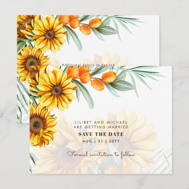 Boho Sunflowers Rustic Wedding SAVE DATES Postcard (Front/Back)
