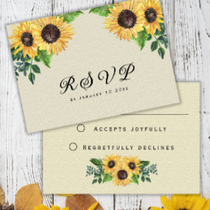Boho Sunflowers Rustic Yellow Floral  RSVP Card