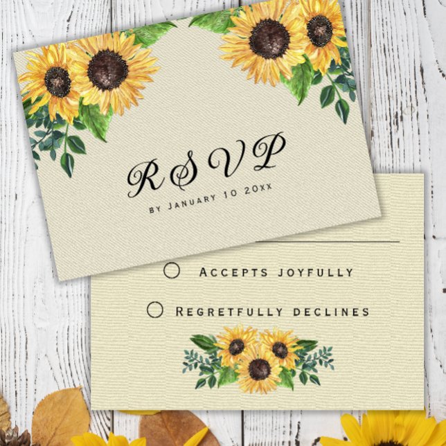 Boho Sunflowers Rustic Yellow Floral  RSVP Card (Creator Uploaded)