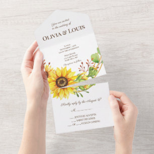 Boho sunflowers summertime wedding  all in one invitation