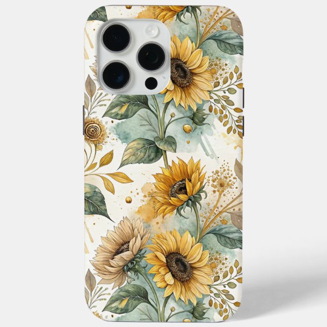 Boho Sunflowers Watercolor Gold Case-Mate iPhone Case (Back)