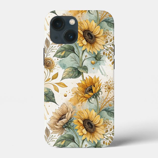 Boho Sunflowers Watercolor Gold Case-Mate iPhone Case (Back)