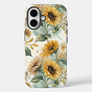 Boho Sunflowers Watercolor Gold iPhone 16 Case