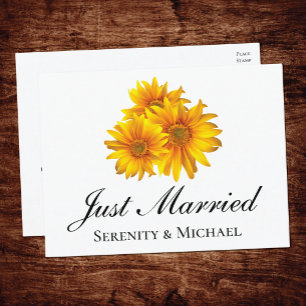 Boho Sunflowers Yellow Floral Just Married Wedding Announcement Postcard