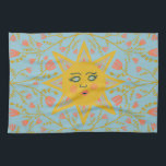Boho Suns & Flowering Vines Pink Yellow Blue Tea Towel<br><div class="desc">Decorate your kitchen with this cool sunshine art towel. Makes a great holiday,  housewarming,  birthday or wedding gift! 
You can customise it and add text too.
Check my shop for lots more colours and patterns!</div>