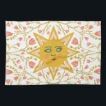 Boho Suns & Flowering Vines Pink Yellow Tea Towel<br><div class="desc">Decorate your kitchen with this cool sunshine art towel. Makes a great holiday,  housewarming,  birthday or wedding gift! 
You can customise it and add text too.
Check my shop for lots more colours and patterns!</div>