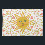 Boho Suns & Flowering Vines Pink Yellow Tea Towel<br><div class="desc">Decorate your kitchen with this cool sunshine art towel. Makes a great holiday,  housewarming,  birthday or wedding gift! 
You can customise it and add text too.
Check my shop for lots more colours and patterns!</div>