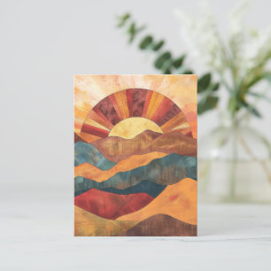 Boho Sunset Over Mountains -Retro Earthy Landscape Postcard