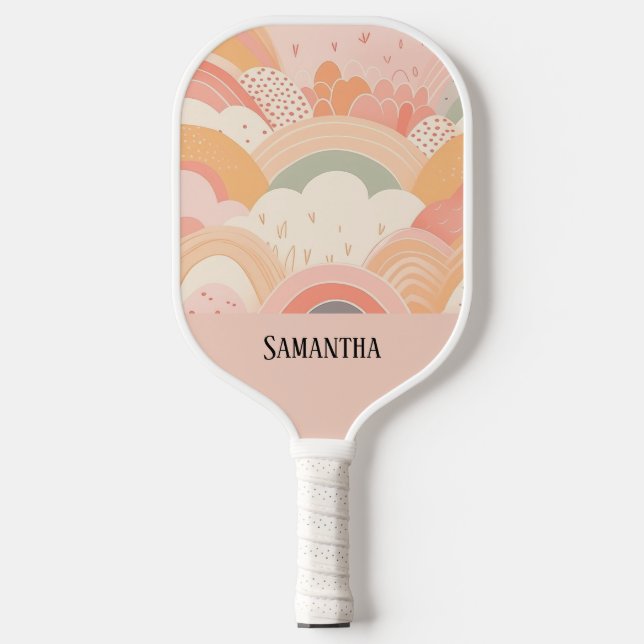 Boho Sunset Peach & Pink Abstract Personalised  Pickleball Paddle (Front)
