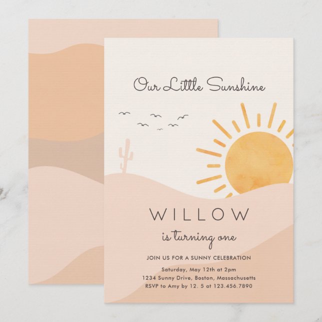 Boho Sunshine 1st Trip Around The Sun Birthday Invitation (Front/Back)