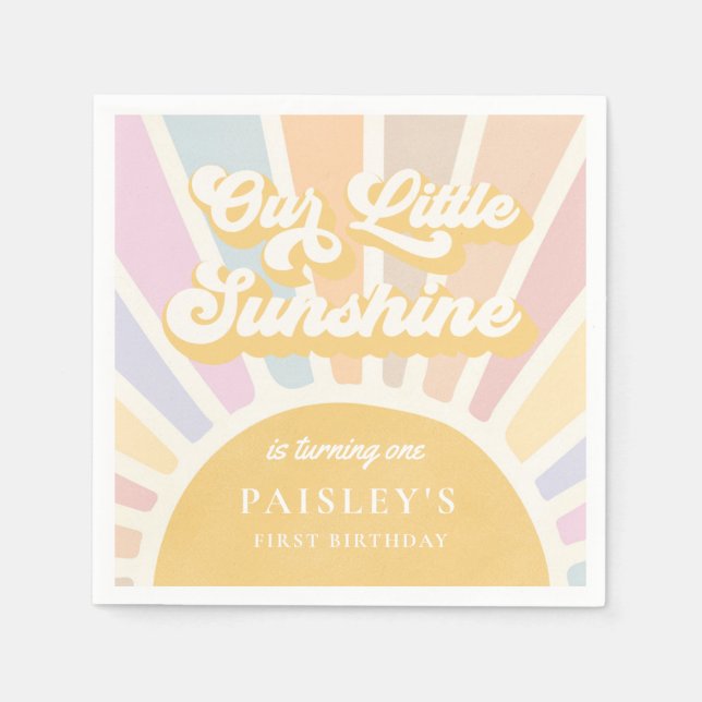 Boho Sunshine 1st Trip Around The Sun Birthday Napkin (Front)