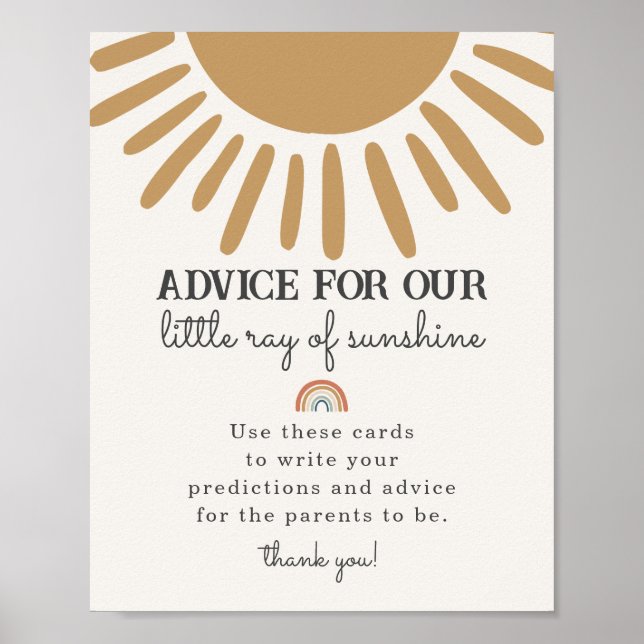 boho sunshine advice for baby shower party sign (Front)