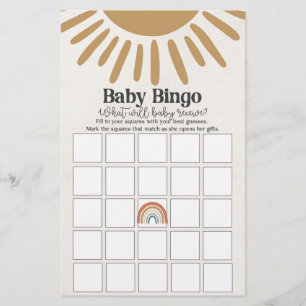 boho sunshine baby bingo, baby shower game 