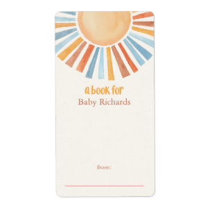 Boho sunshine baby shower book tags stickers