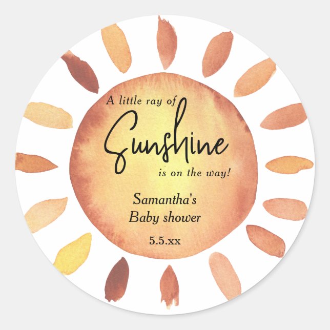 Boho Sunshine baby shower  Classic Round Sticker (Front)