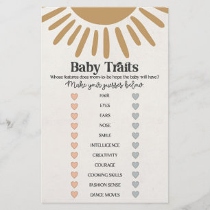 boho sunshine baby traits shower game 